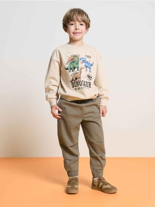 Sinsay - Jeansy z przeszyciami na kolanach - khaki