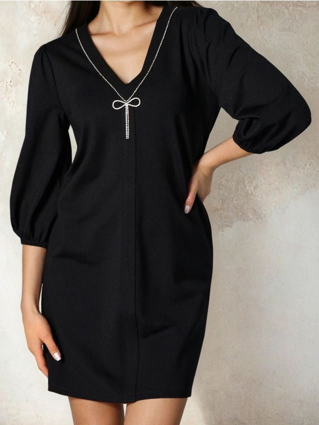Sinsay - Rochie mini cu detaliu decorativ la decolteu - negru