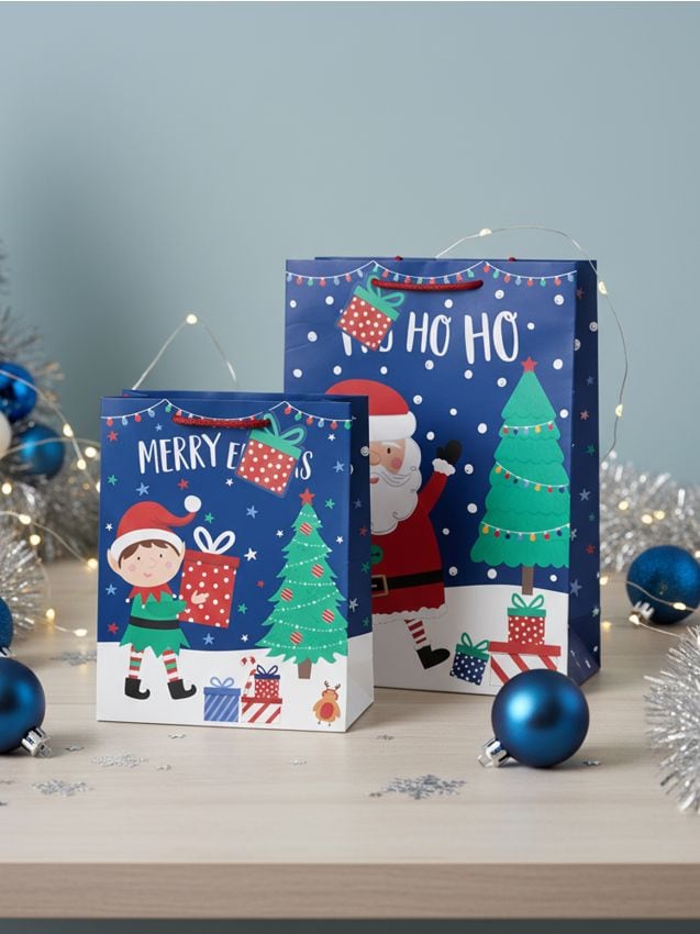 Sinsay - Pungi de cadouri de Crăciun cu motiv Moș Crăciun, spiriduși și brad, set 4 bucăți - multicolor
