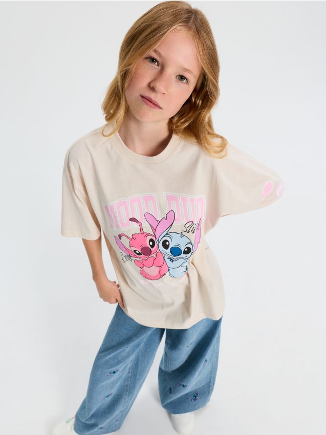 Sinsay - Tricou din bumbac cu imprimeu Stitch - bej