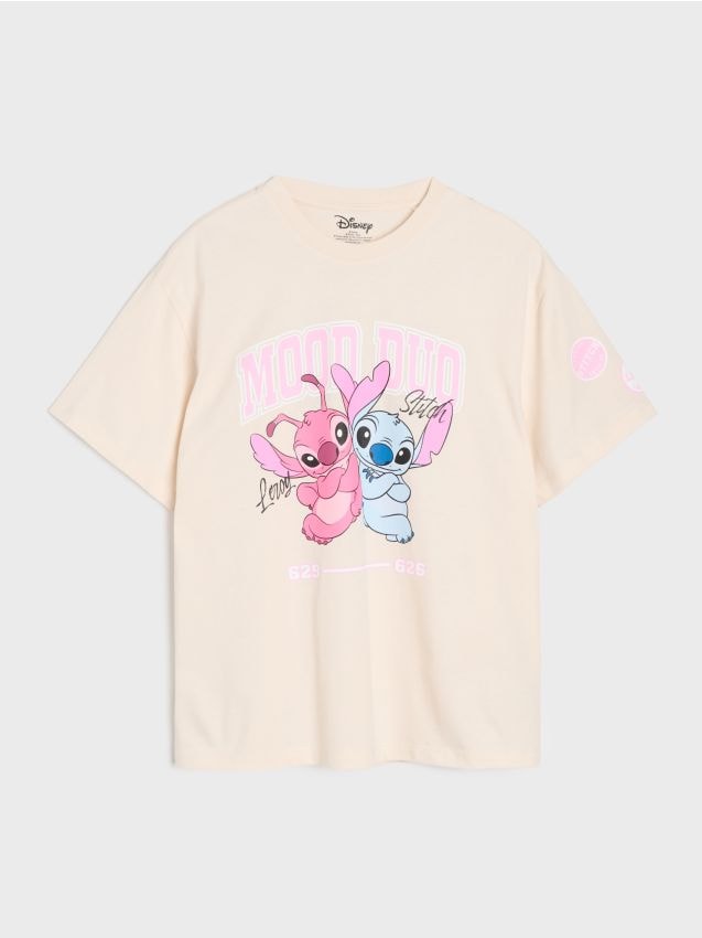 Sinsay - Tricou din bumbac cu imprimeu Stitch - bej