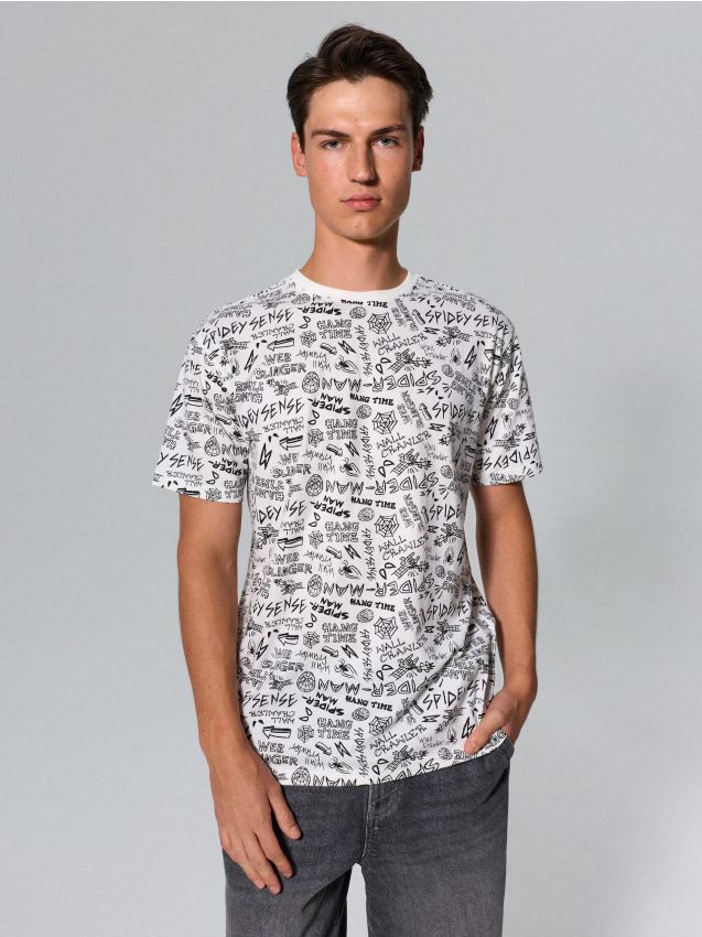 Sinsay - Tricou din bumbac cu imprimeu Spider-Man - crem