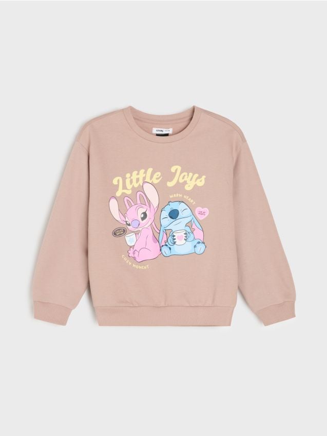 Sinsay - Bluză din bumbac cu decolteu rotund Stitch - bej