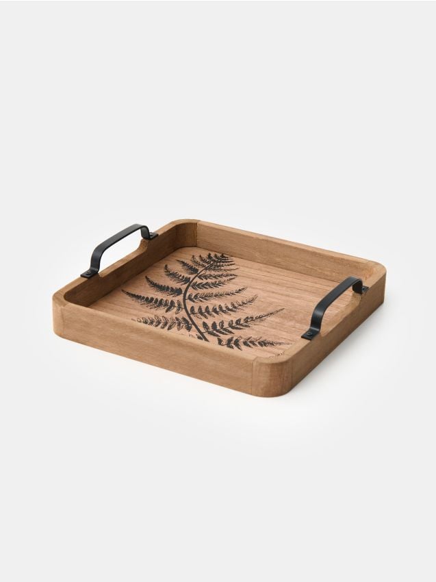 Sinsay - Tavă decorativă din lemn cu motiv vegetal - maro