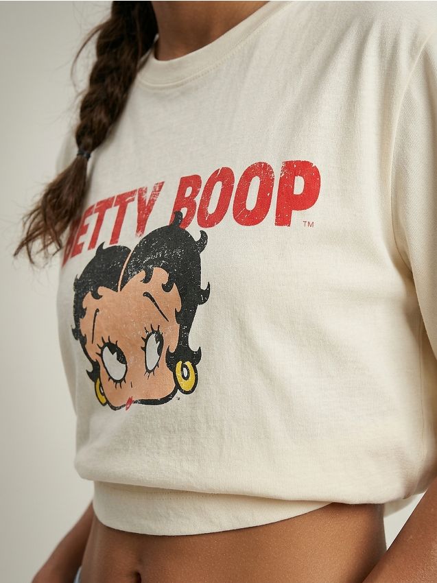 Sinsay - Tricou din bumbac cu imprimeu Betty Boop - galben-deschis