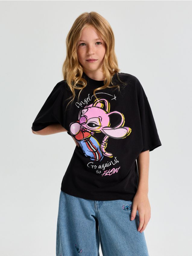 Sinsay - Tricou din bumbac cu imprimeu Stitch - negru