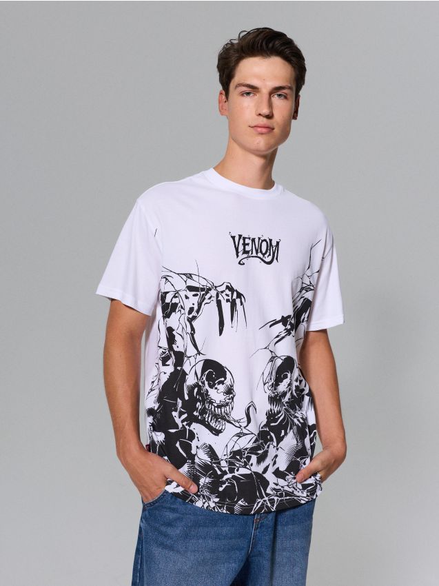 Sinsay - Tricou din bumbac comfort Venom - alb