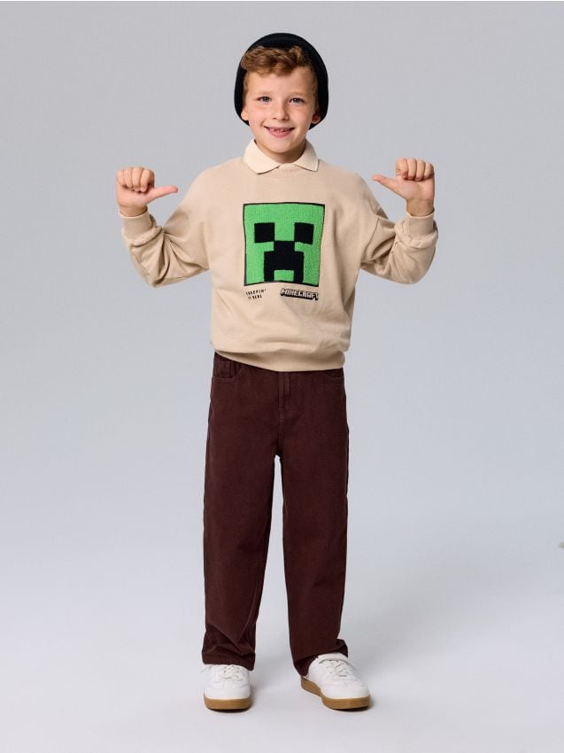 Sinsay - Bluză crewneck cu bumbac Minecraft - bej