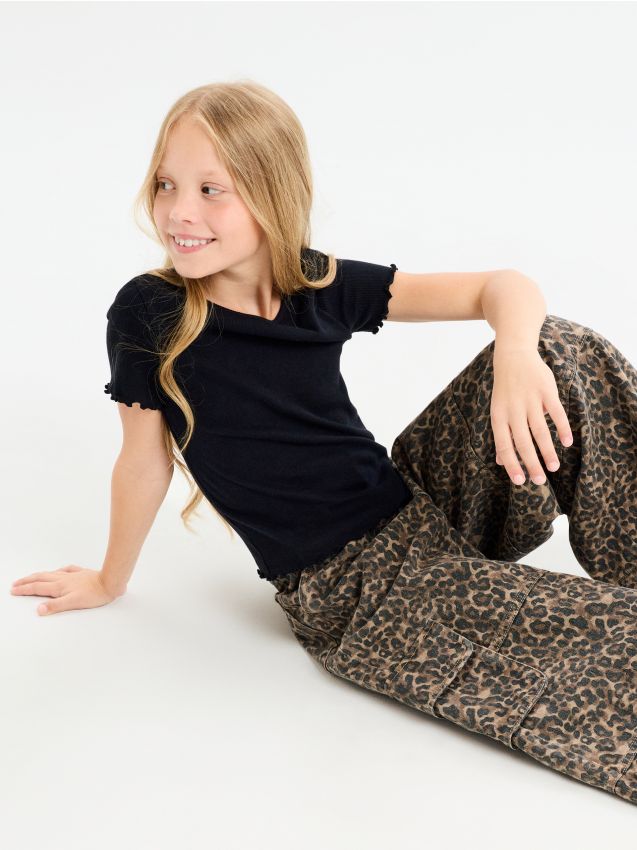 Sinsay - Blugi wide leg cu imprimeu leopard - multicolor