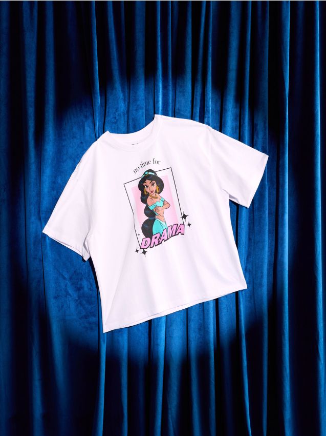 Sinsay - Tricou oversize din bumbac cu imprimeu Disney Princess - alb