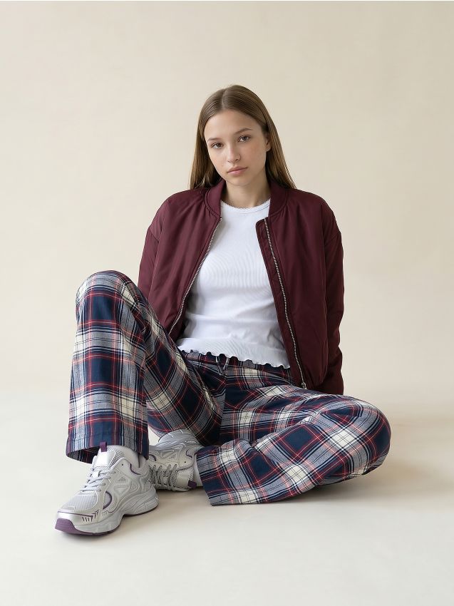 Sinsay - Pantaloni din bumbac wide leg în carouri - multicolor