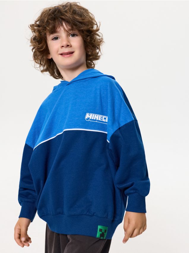Sinsay - Hanorac din bumbac cu imprimeu pe spate Minecraft - bleumarin