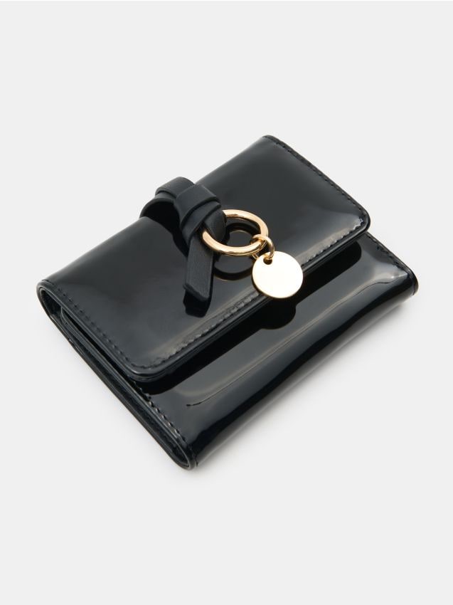 Sinsay - Portofel mic din piele ecologică lacuită - negru