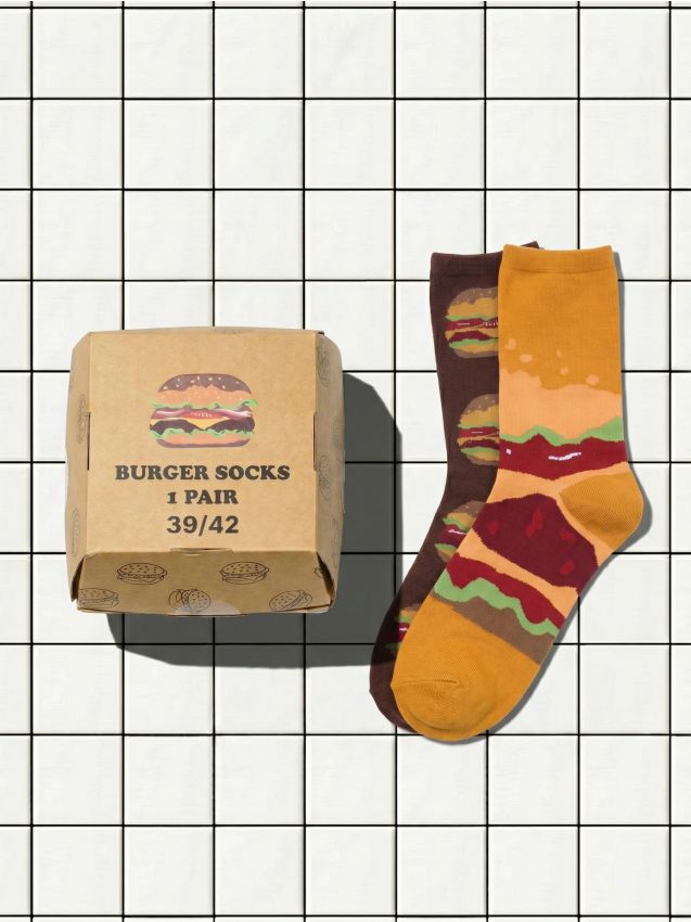 Sinsay - Șosete din bumbac cu hamburgeri 2 pack - multicolor