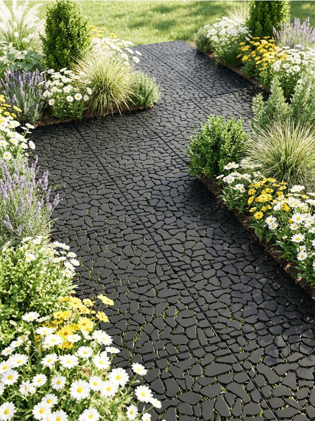 Sinsay - Plăci de terasă pentru grădină cu motiv de piatră 4 pack - negru