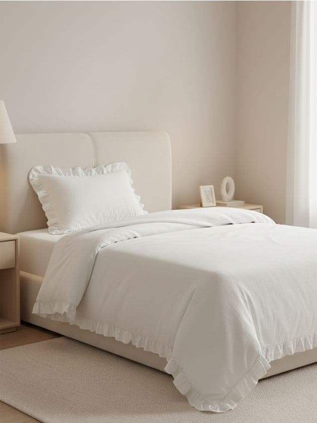 Sinsay - Set de lenjerie de pat cu volane și textură delicată - alb