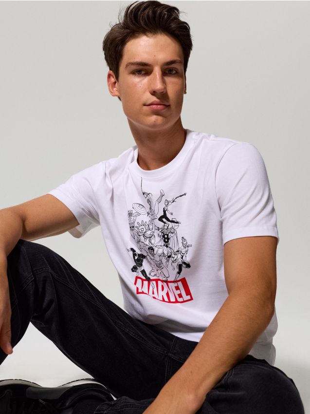 Sinsay - Tricou din bumbac cu imprimeu Marvel - alb