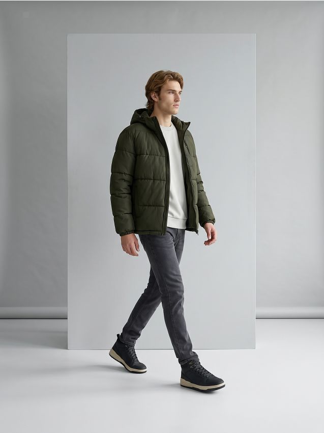 Sinsay - Jachetă puffer cu glugă - verde-oliv