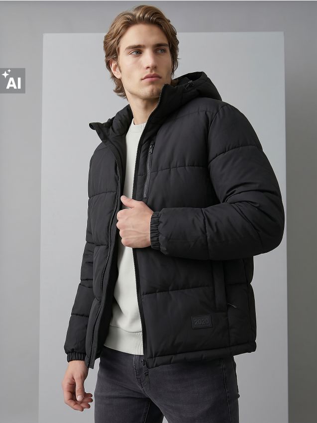 Sinsay - Jachetă puffer cu glugă - negru