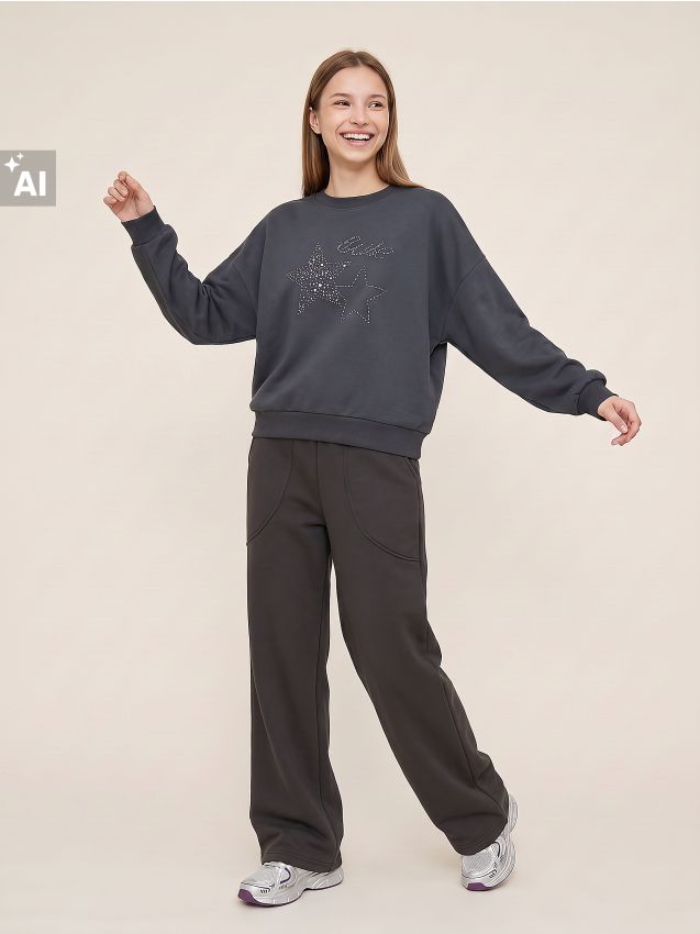 Sinsay - Pantaloni de trening cu crac larg - gri-închis