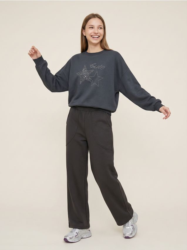 Sinsay - Pantaloni de trening cu crac larg - gri-închis