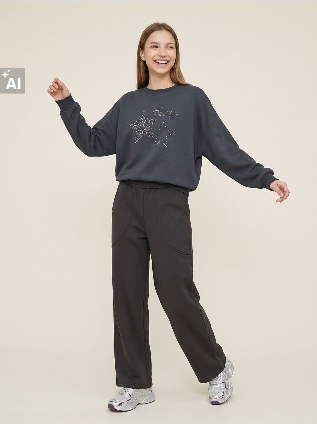 Sinsay - Pantaloni de trening cu crac larg - gri-închis