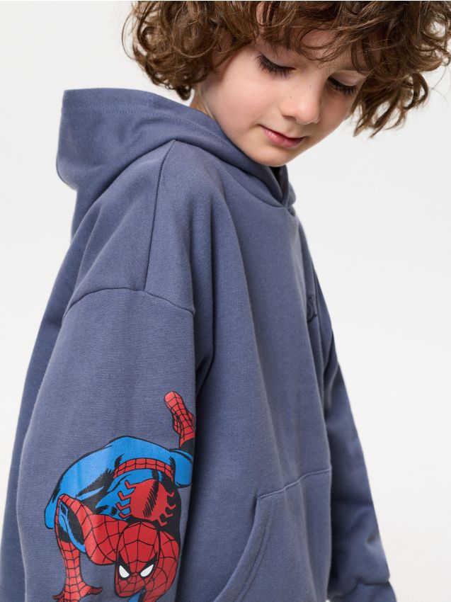 Sinsay - Hanorac cu glugă cu imprimeu Spider-Man - indigo