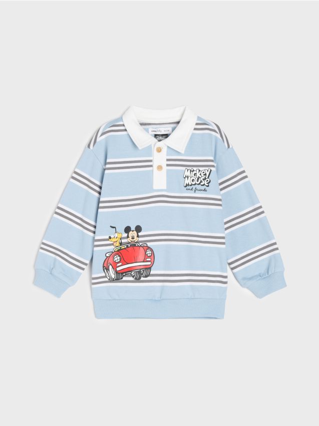 Sinsay - Pamučna polo majica dugih rukava na pruge s printom Mickey Mouse