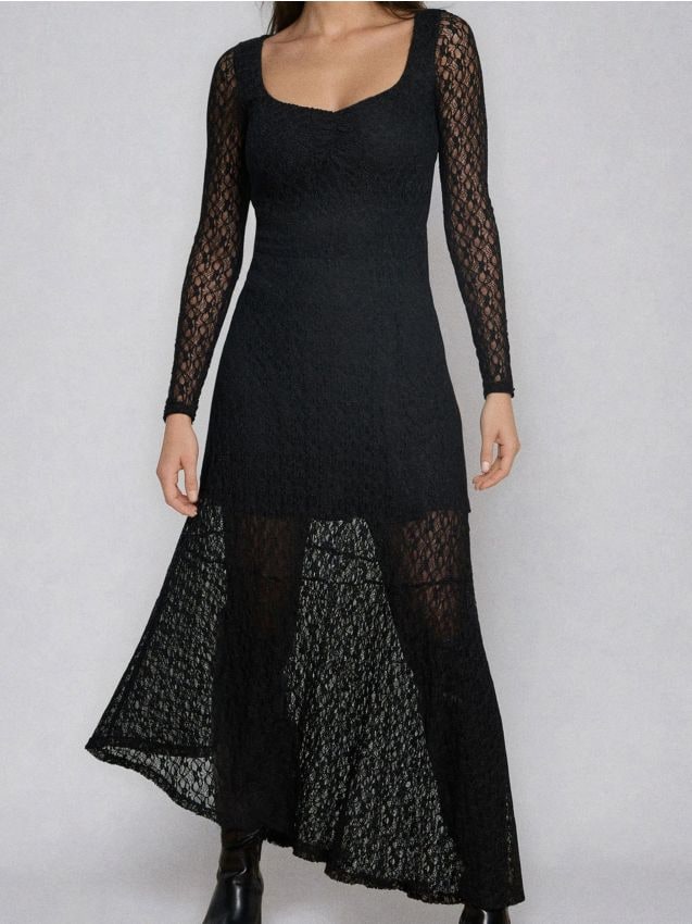 Sinsay - Rochie din dantelă cu tiv asimetric - negru