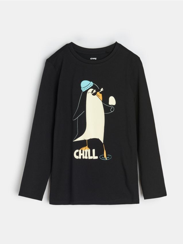 Sinsay - Tricou cu mânecă lungă - negru