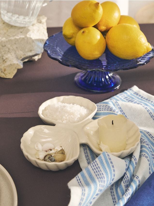 Sinsay - Tavă de servire cu trei boluri și motiv marin - alb