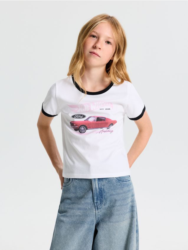 Sinsay - Tricou din bumbac cu imprimeu Hot Wheels x Ford - alb
