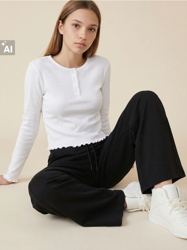 Sinsay - Pantaloni de trening cu crac larg - negru