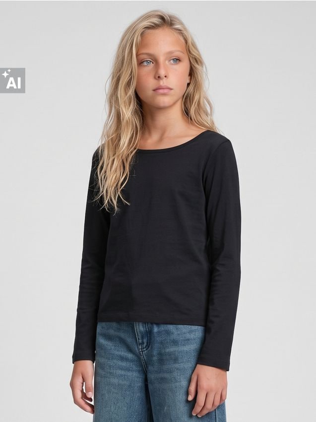 Sinsay - Tricou din bumbac, cu mânecă lungă - negru