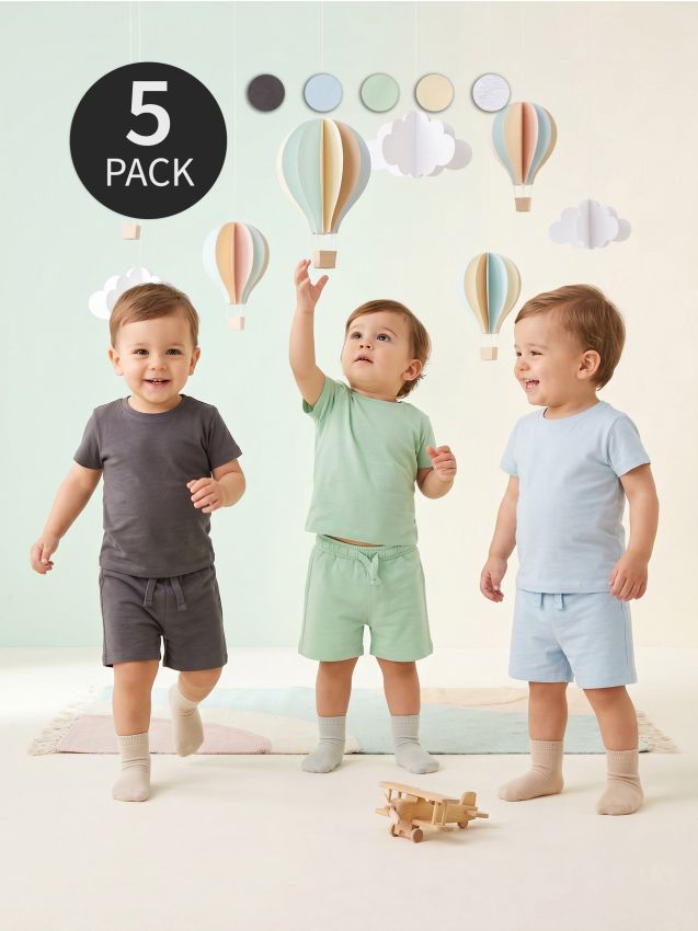 Sinsay - Șorturi din bumbac 5 pack - verde-prăfuit