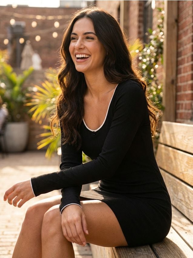 Sinsay - Rochie mini din tricot reiat - negru