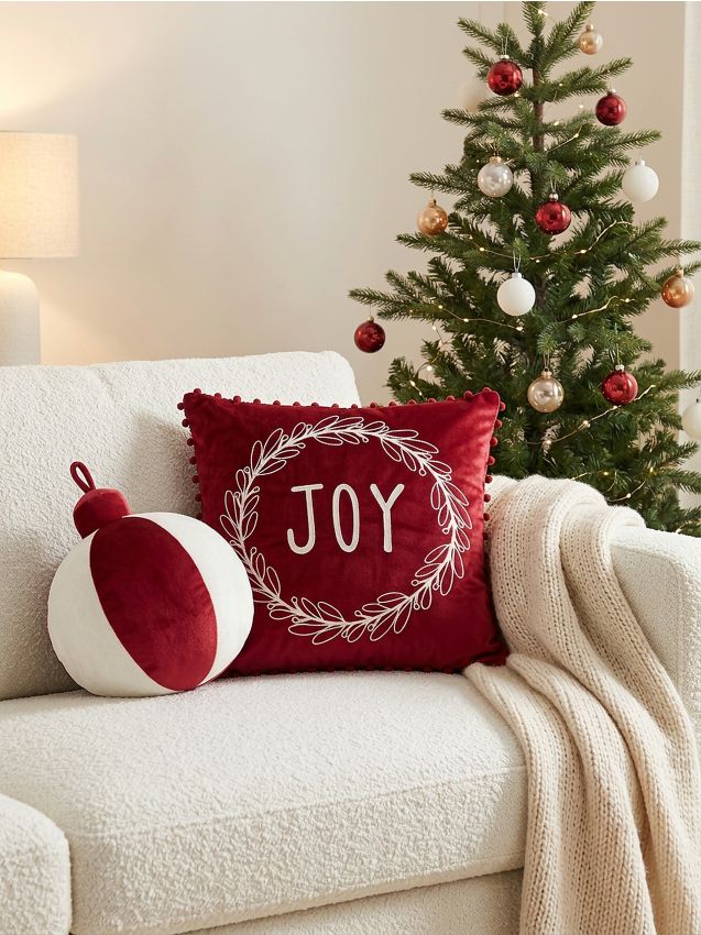 Sinsay - Față de pernă cu broderie de Crăciun JOY - roșu