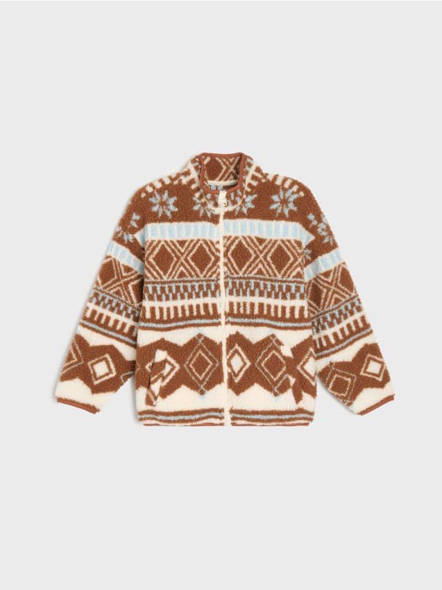 Sinsay - Hanorac sherpa loose fit cu guler înalt - multicolor