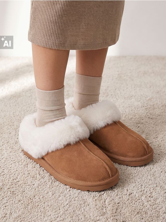 Sinsay - Pantofi slip-on căptușiți cu blană artificială - arămiu