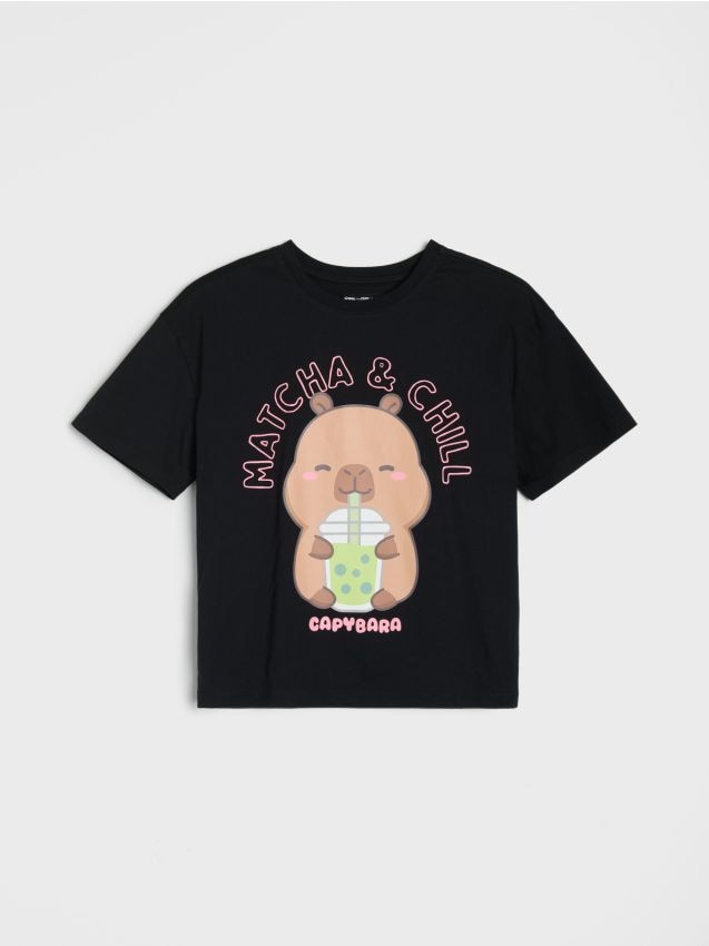 Sinsay - Tricou din bumbac cu imprimeu capibara - negru
