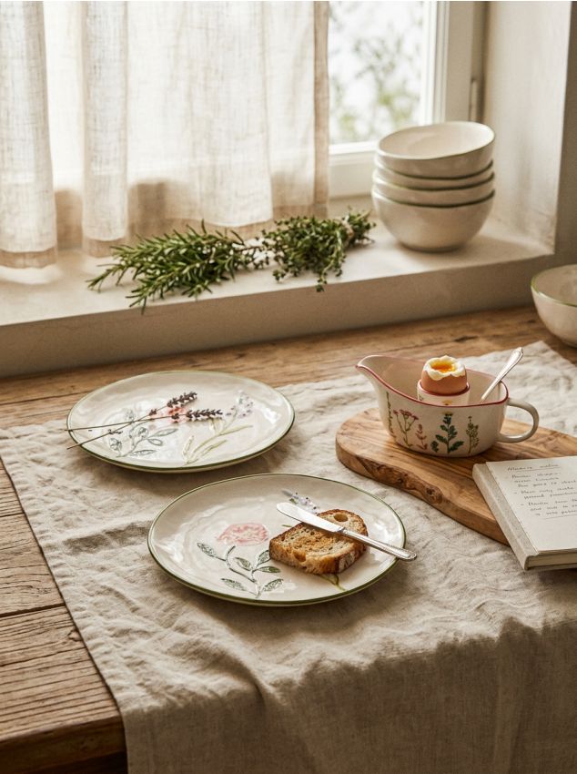 Sinsay - Farfurii ceramice cu model floral, set de 2 - multicolor