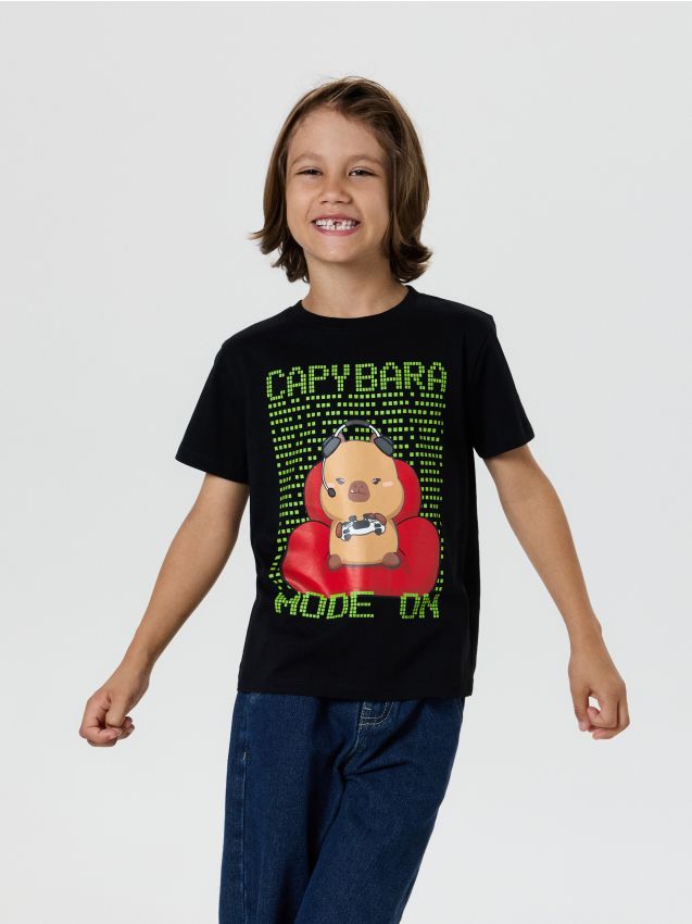 Sinsay - Tricou din bumbac cu imprimeu capibara - negru