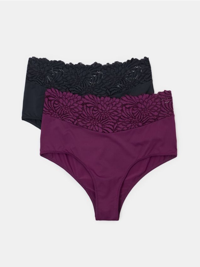 Sinsay - Chiloți brazilieni din dantelă cu talie înaltă 2 pack - multicolor