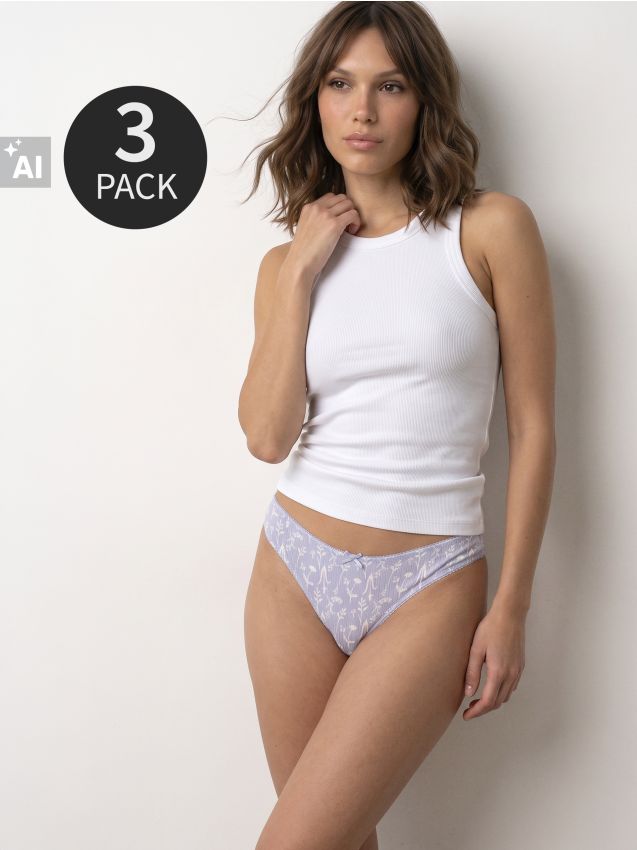 Sinsay - Chiloți string din bumbac 3 pack - multicolor
