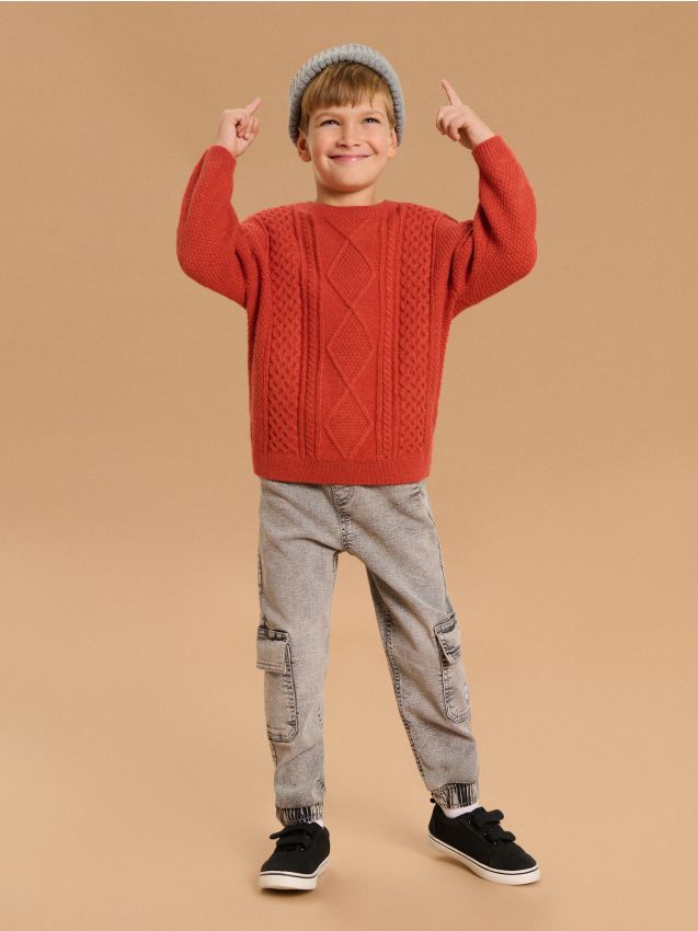 Sinsay - Džínsy cargo jogger - šedá