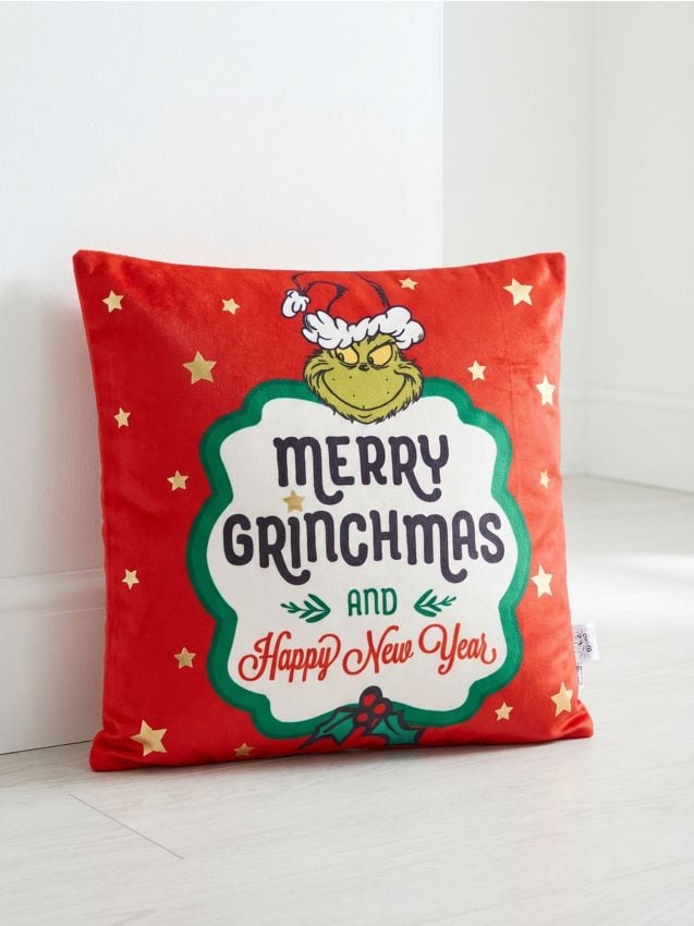 Sinsay - Husă de pernă cu motiv de Crăciun Grinch - roșu