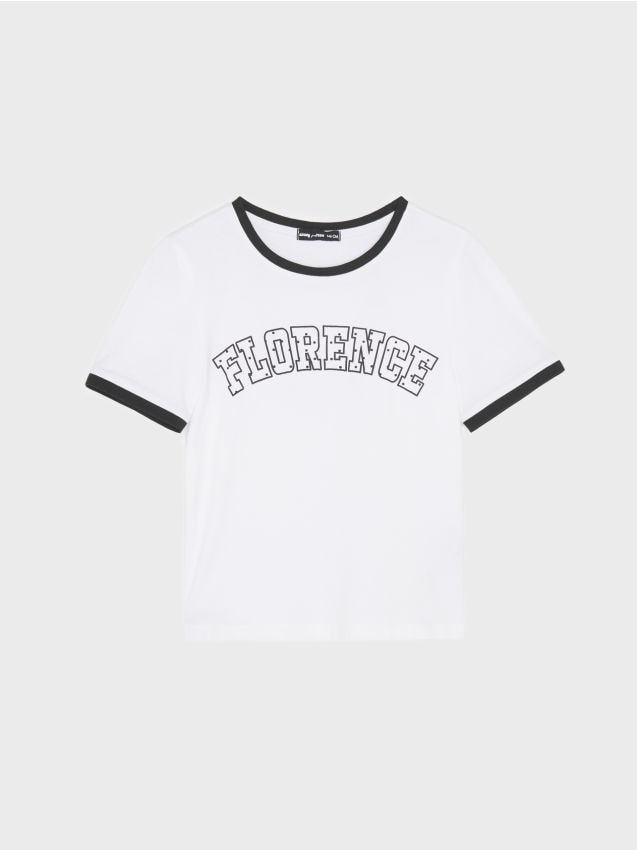 Sinsay - Tricou din bumbac cu finisaj contrastant și imprimeu cu text - alb
