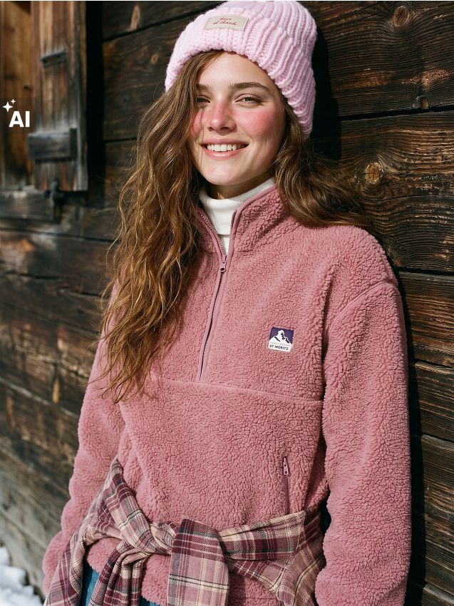 Sinsay - Căciulă beanie striată cu aplicație - roz-pastel