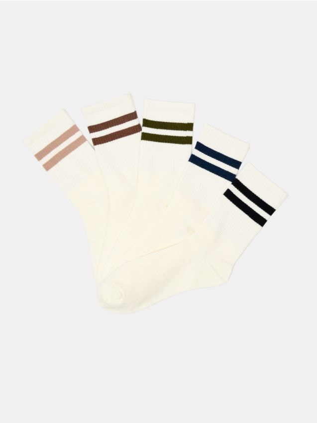Sinsay - Șosete lungi cu dungi 5 pack - crem