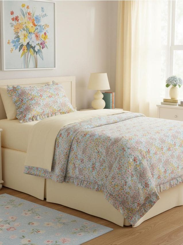 Sinsay - Set de lenjerie de pat cu flori și volane - multicolor